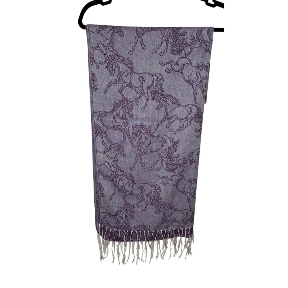Pashmina Silk Purple Horse‎ Novelty Print Scarf Wrap